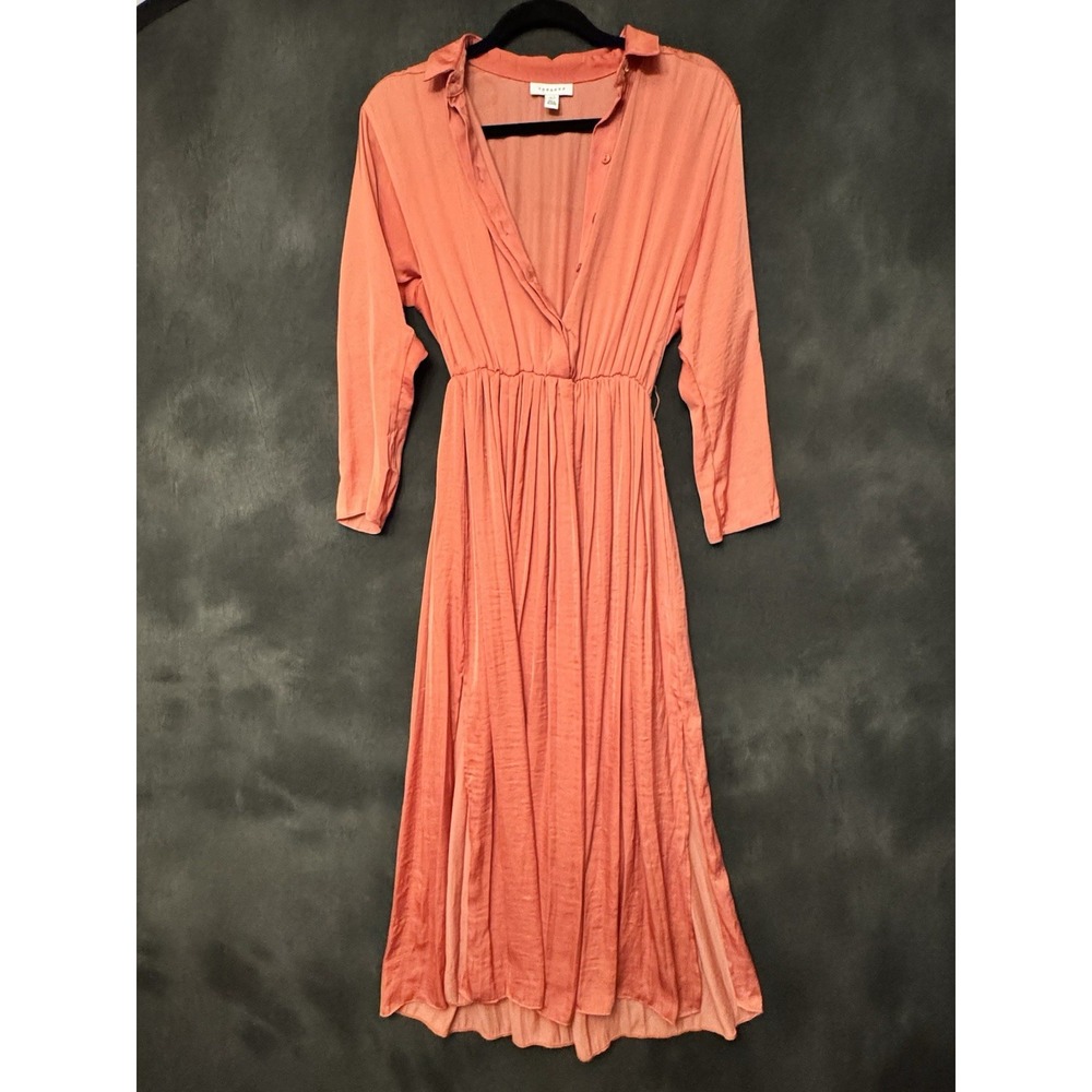 Topshop Coral Maxi Dress 3/4 Sleeve Size 2 Flowy Boho Spring Beach
